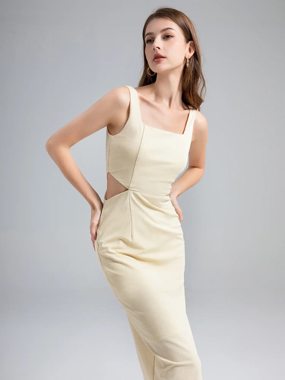 Forever 21 One-Shoulder Cutout Maxi Dress in Cream